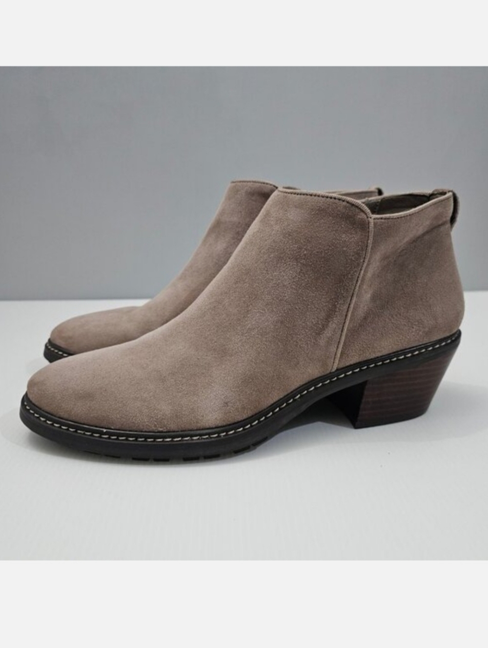 Sam Edelman Pryce Ankle Bootie Womens 9.5 Taupe Suede Waterproof Western NEW